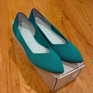 Womens Teal Pointed Toe Slip-On Flats